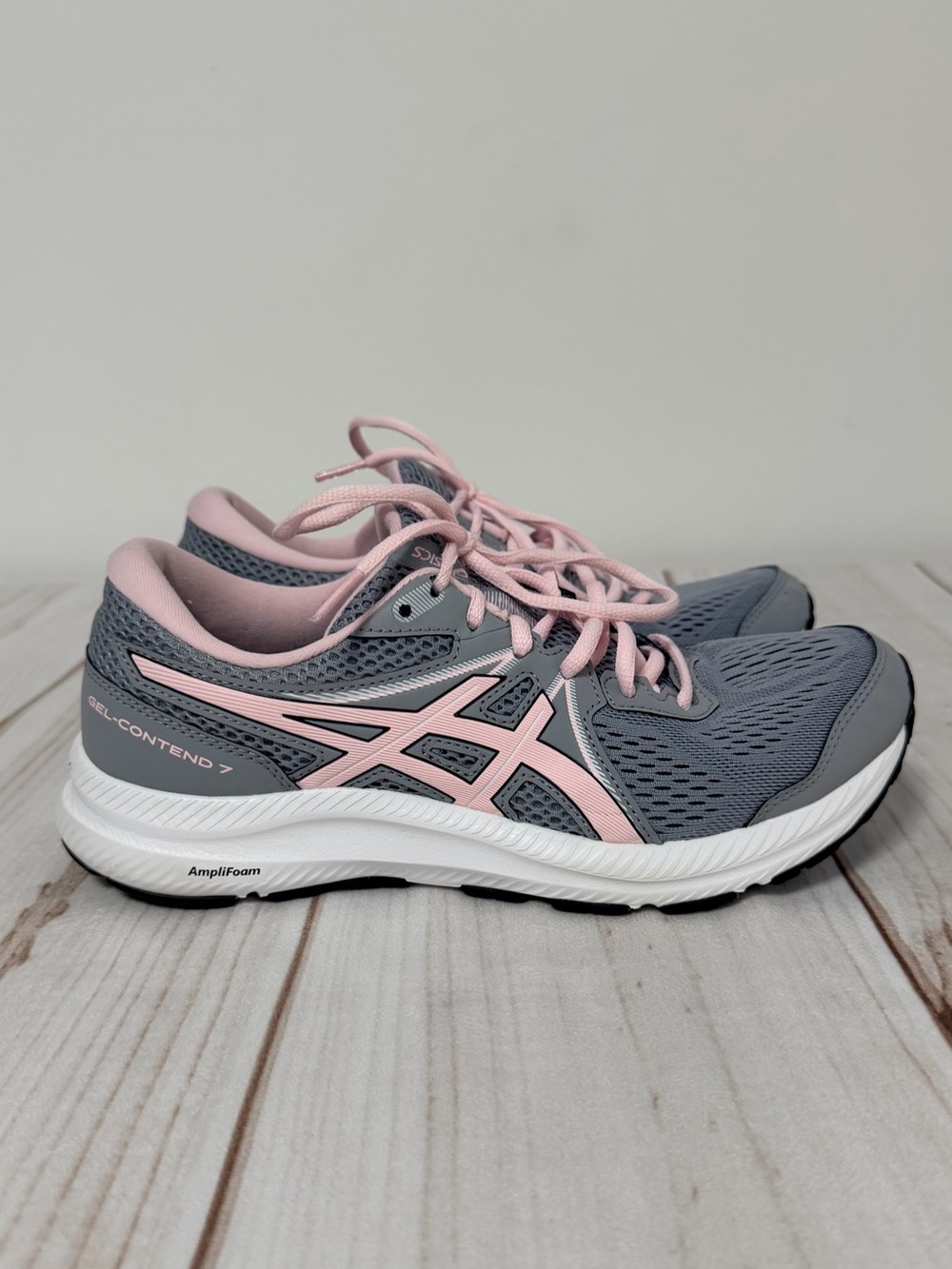 Asics Womens Gel Contend 7 Running Shoes Size 9 Gray Pink Lace Up Low Cut